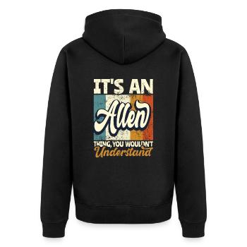 Nom Allen Cadeau Prénom Personnalisé - Veste à capuche bio Premium Unisexe - noir - Dos - Nico (187cm)
