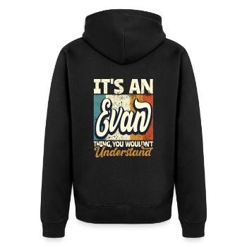Nom Evan Cadeau Prénom Personnalisé - Veste à capuche bio Premium Unisexe - noir - Dos - Nico (187cm)