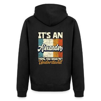 Name Alexander Gift First name personalized - Unisex Premium Organic Zip Hoodie - black - Back - Nico (187cm)