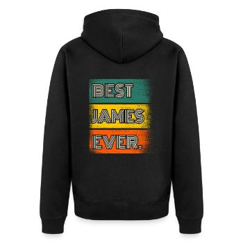 James Name Geschenk Spruch Lustig - Unisex Premium Bio Zip Hoodie - Schwarz - Hinten - Nico (187cm)