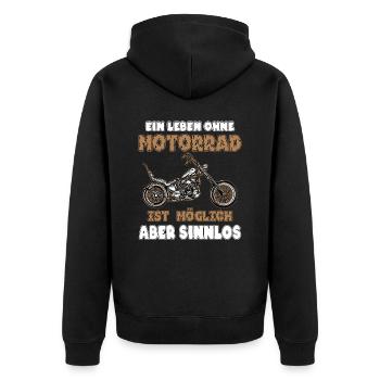 Leben ohne Motorrad ist möglich - Unisex Premium Bio Zip Hoodie - Schwarz - Hinten - Nico (187cm)