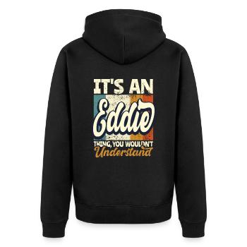 Name Eddie Geschenk Vorname Personalisiert - Unisex Premium Bio Zip Hoodie - Schwarz - Hinten - Nico (187cm)