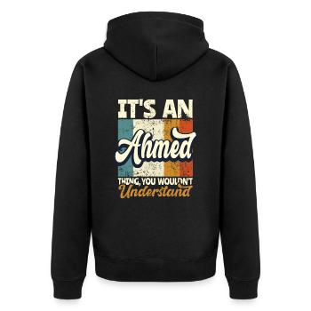 Name Ahmed Gift First Name Personalized - Unisex Premium Organic Zip Hoodie - black - Back - Nico (187cm)