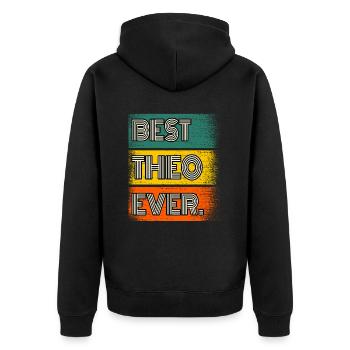 Theo Name Geschenk Spruch Lustig - Unisex Premium Bio Zip Hoodie - Schwarz - Hinten - Nico (187cm)