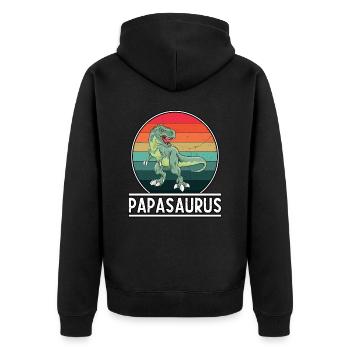 Papasaurus Rex Dinosaur Papa Saurus Family - Unisex Premium Bio Zip Hoodie - Schwarz - Hinten - Nico (187cm)