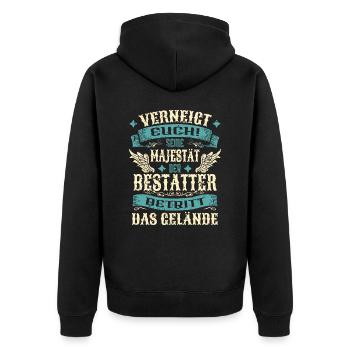 Bestatter Geschenk Lustige Sprüche - Unisex Premium Bio Zip Hoodie - Schwarz - Hinten - Nico (187cm)