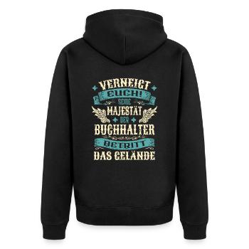 Buchhalter Geschenk Lustige Sprüche - Unisex Premium Bio Zip Hoodie - Schwarz - Hinten - Nico (187cm)