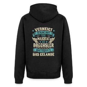 Drechsler Geschenk Lustige Sprüche - Unisex Premium Bio Zip Hoodie - Schwarz - Hinten - Nico (187cm)