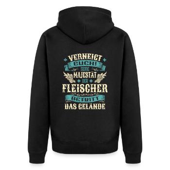 Fleischer Geschenk Lustige Sprüche - Unisex Premium Bio Zip Hoodie - Schwarz - Hinten - Nico (187cm)