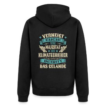Klimatechniker Geschenk Lustige Sprüche - Unisex Premium Bio Zip Hoodie - Schwarz - Hinten - Nico (187cm)