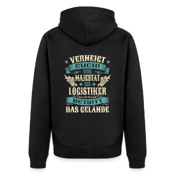 Logistiker Geschenk Lustige Sprüche - Unisex Premium Bio Zip Hoodie - Schwarz - Hinten - Nico (187cm)