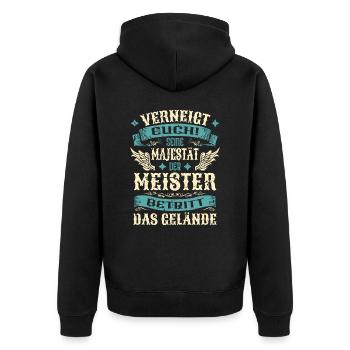 Meister Geschenk Lustige Sprüche - Unisex Premium Bio Zip Hoodie - Schwarz - Hinten - Nico (187cm)