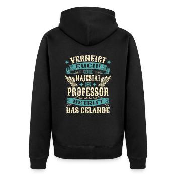 Professor Geschenk Lustige Sprüche - Unisex Premium Bio Zip Hoodie - Schwarz - Hinten - Nico (187cm)