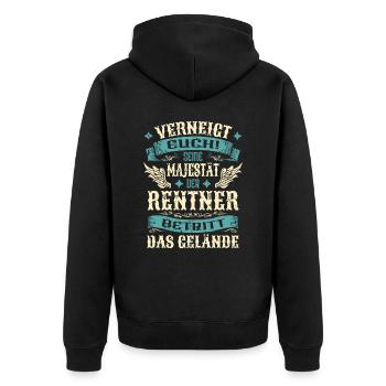 Rentner Geschenk Lustige Sprüche - Unisex Premium Bio Zip Hoodie - Schwarz - Hinten - Nico (187cm)