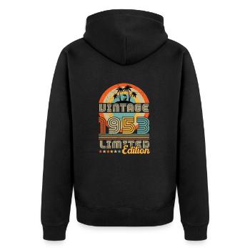 Jahrgang 1953 Geburtstagsgeschenk 1953 - Unisex Premium Bio Zip Hoodie - Schwarz - Hinten - Nico (187cm)