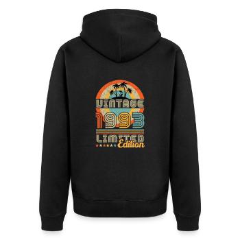 Jahrgang geboren 1993 Geburtstagsgeschenk - Unisex Premium Bio Zip Hoodie - Schwarz - Hinten - Nico (187cm)