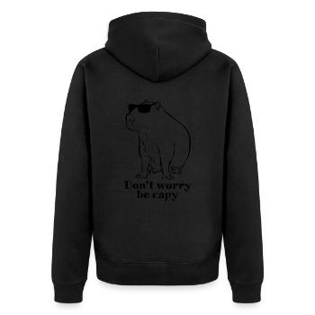 Don't worry be capy - Capybara drawing - sketch - Unisex Premium Bio Zip Hoodie - Schwarz - Hinten - Nico (187cm)