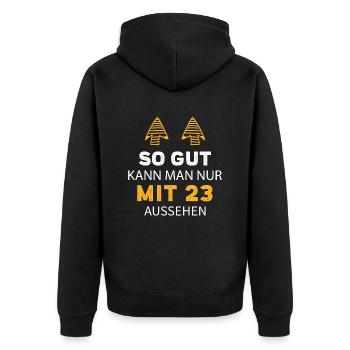 23 Geburtstag Geschenk Sprüche Lustig - Unisex Premium Bio Zip Hoodie - Schwarz - Hinten - Nico (187cm)