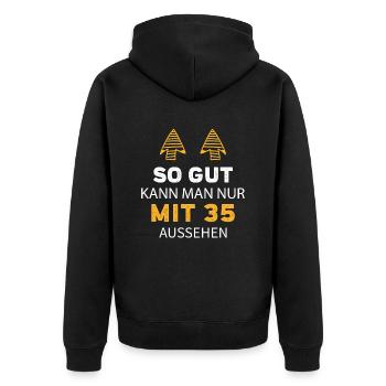 35 Geburtstag Geschenk Sprüche Lustig - Unisex Premium Bio Zip Hoodie - Schwarz - Hinten - Nico (187cm)