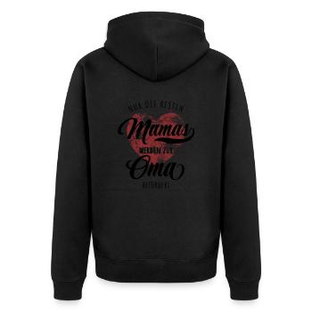 Nur die besten Mamas werden zur Oma befördert - Unisex Premium Bio Zip Hoodie - Schwarz - Hinten - Nico (187cm)