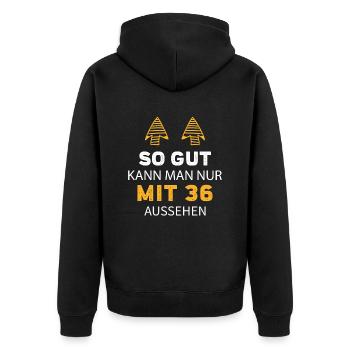 36 Geburtstag Geschenk Sprüche Lustig - Unisex Premium Bio Zip Hoodie - Schwarz - Hinten - Nico (187cm)