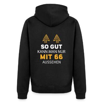 66 Geburtstag Geschenk Sprüche Lustig - Unisex Premium Bio Zip Hoodie - Schwarz - Hinten - Nico (187cm)