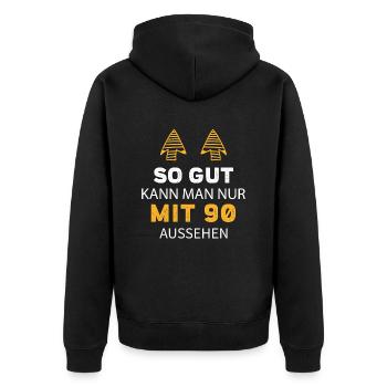 90 Geburtstag Geschenk Sprüche Lustig - Unisex Premium Bio Zip Hoodie - Schwarz - Hinten - Nico (187cm)