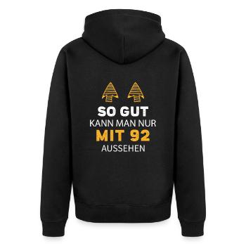 92 Geburtstag Geschenk Sprüche Lustig - Unisex Premium Bio Zip Hoodie - Schwarz - Hinten - Nico (187cm)