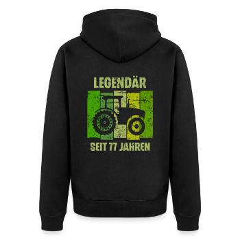 77 Geburtstag Geschenk 77. Landwirt Spruch - Unisex Premium Bio Zip Hoodie - Schwarz - Hinten - Nico (187cm)