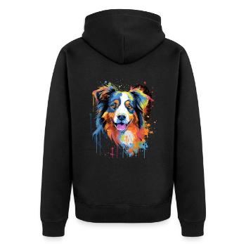 Australian Shepherd Hund Aussie Geschenk Spruch - Unisex Premium Bio Zip Hoodie - Schwarz - Hinten - Nico (187cm)