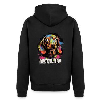 Dackel Hund Geschenk Spruch - Unisex Premium Bio Zip Hoodie - Schwarz - Hinten - Nico (187cm)
