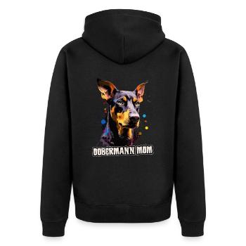 Dobermann Hund Geschenk Spruch - Unisex Premium Bio Zip Hoodie - Schwarz - Hinten - Nico (187cm)