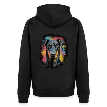 Dobermann Hund Geschenk Spruch - Unisex Premium Bio Zip Hoodie - Schwarz - Hinten - Nico (187cm)