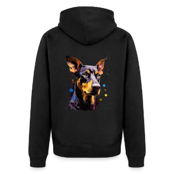 Dobermann Hund Geschenk Spruch - Unisex Premium Bio Zip Hoodie - Schwarz - Hinten - Nico (187cm)