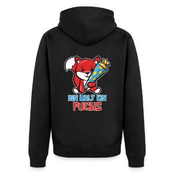 Schlauer Fuchs Schulanfang - Bin halt ein Fuchs - Unisex Premium Bio Zip Hoodie - Schwarz - Hinten - Nico (187cm)