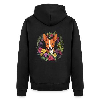 Basenji Hund Geschenk - Unisex Premium Bio Zip Hoodie - Schwarz - Hinten - Nico (187cm)