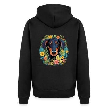 Dobermann Hund Geschenk - Unisex Premium Bio Zip Hoodie - Schwarz - Hinten - Nico (187cm)
