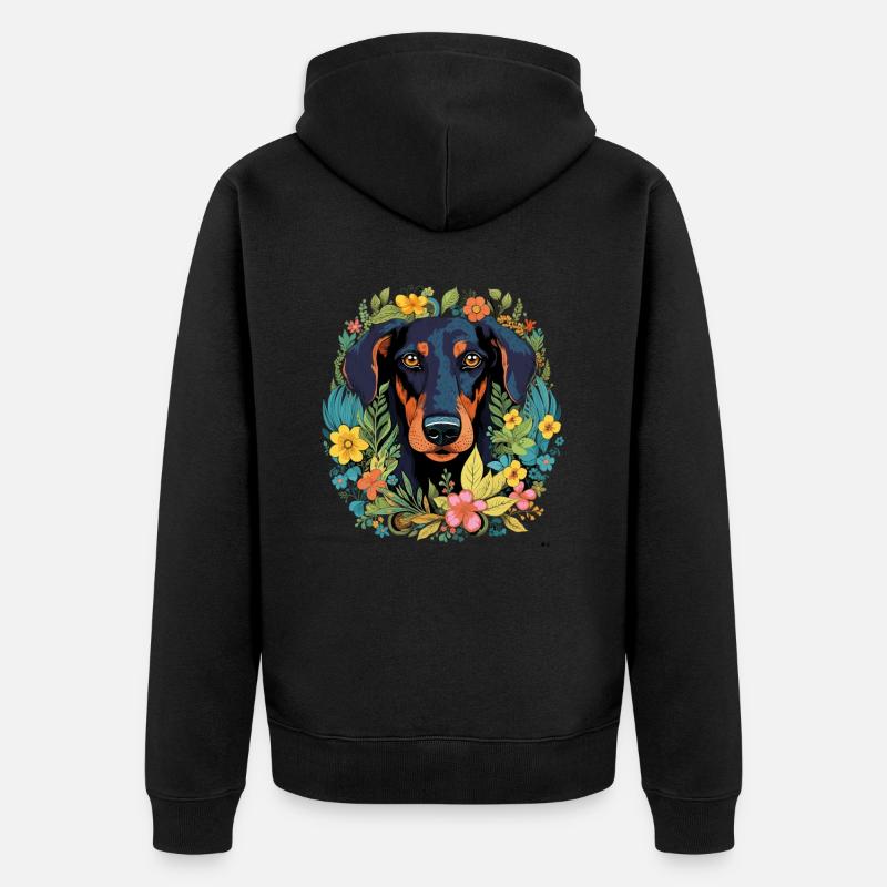 Dobermann Hund Geschenk - Unisex Premium Bio Zip Hoodie - Schwarz