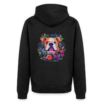 Englische Bulldogge Hund Geschenk - Unisex Premium Bio Zip Hoodie - Schwarz - Hinten - Nico (187cm)