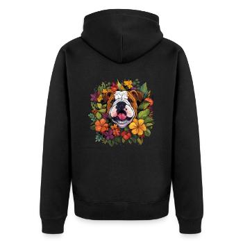 Englische Bulldogge Hund Geschenk - Unisex Premium Bio Zip Hoodie - Schwarz - Hinten - Nico (187cm)