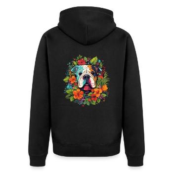 Englische Bulldogge Hund Geschenk - Unisex Premium Bio Zip Hoodie - Schwarz - Hinten - Nico (187cm)