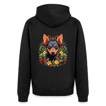 Pinscher Hund Geschenk - Unisex Premium Bio Zip Hoodie - Schwarz - Hinten - Nico (187cm)