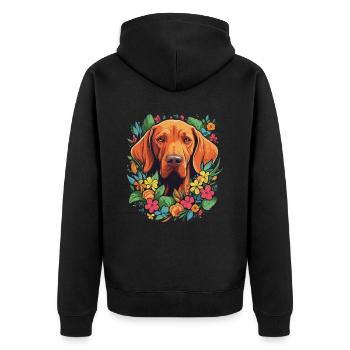 Vizsla Hund Geschenk - Unisex Premium Bio Zip Hoodie - Schwarz - Hinten - Nico (187cm)