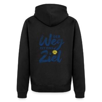 Der Weg ist das Ziel - Camino - Jakobsweg - Pilger - Unisex Premium Bio Zip Hoodie - Schwarz - Hinten - Nico (187cm)
