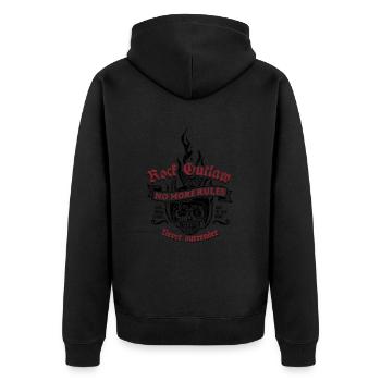 Rock Outlaw - No More Rules - Never surrender - Unisex Premium Bio Zip Hoodie - Schwarz - Hinten - Nico (187cm)