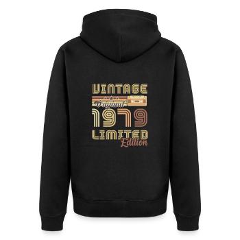 Original 1979 Vintage Vintage Retro Geburtstag - Unisex Premium Bio Zip Hoodie - Schwarz - Hinten - Nico (187cm)
