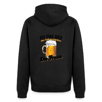 Ich mag Bier das hält wenigstens die Fresse Spruch - Unisex Premium Bio Zip Hoodie - Schwarz - Hinten - Nico (187cm)