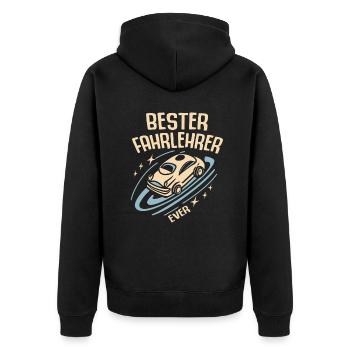 Fahrlehrer Geschenk Fahrschule Lehrer Spruch - Unisex Premium Bio Zip Hoodie - Schwarz - Hinten - Nico (187cm)