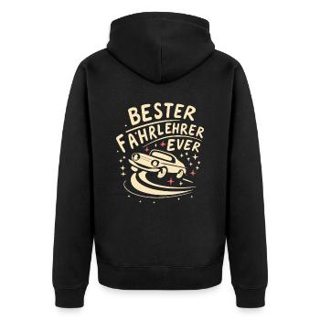 Fahrlehrer Geschenk Fahrschule Lehrer Spruch - Unisex Premium Bio Zip Hoodie - Schwarz - Hinten - Nico (187cm)