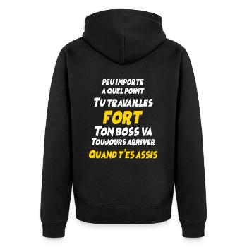 Construction Humour Papa Chantier - Veste à capuche bio Premium Unisexe - noir - Dos - Nico (187cm)
